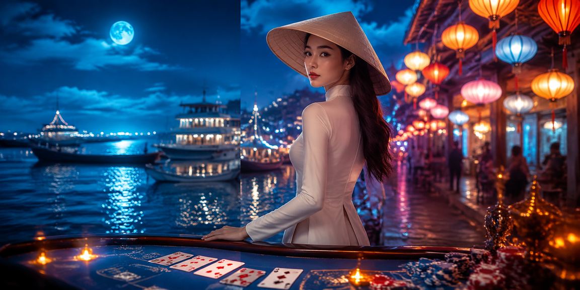 Người chơi baccarat tại Côn Đảo đội nón lá tham gia bàn live casino trong không khí truyền thống